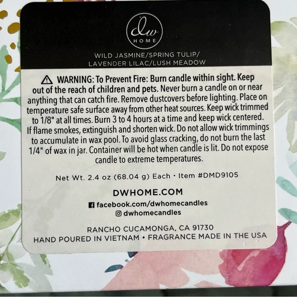 New DW Home (4) Springtime Blossoms Boxed Single Wick Scented Votives Gift Box - Picture 3 of 4